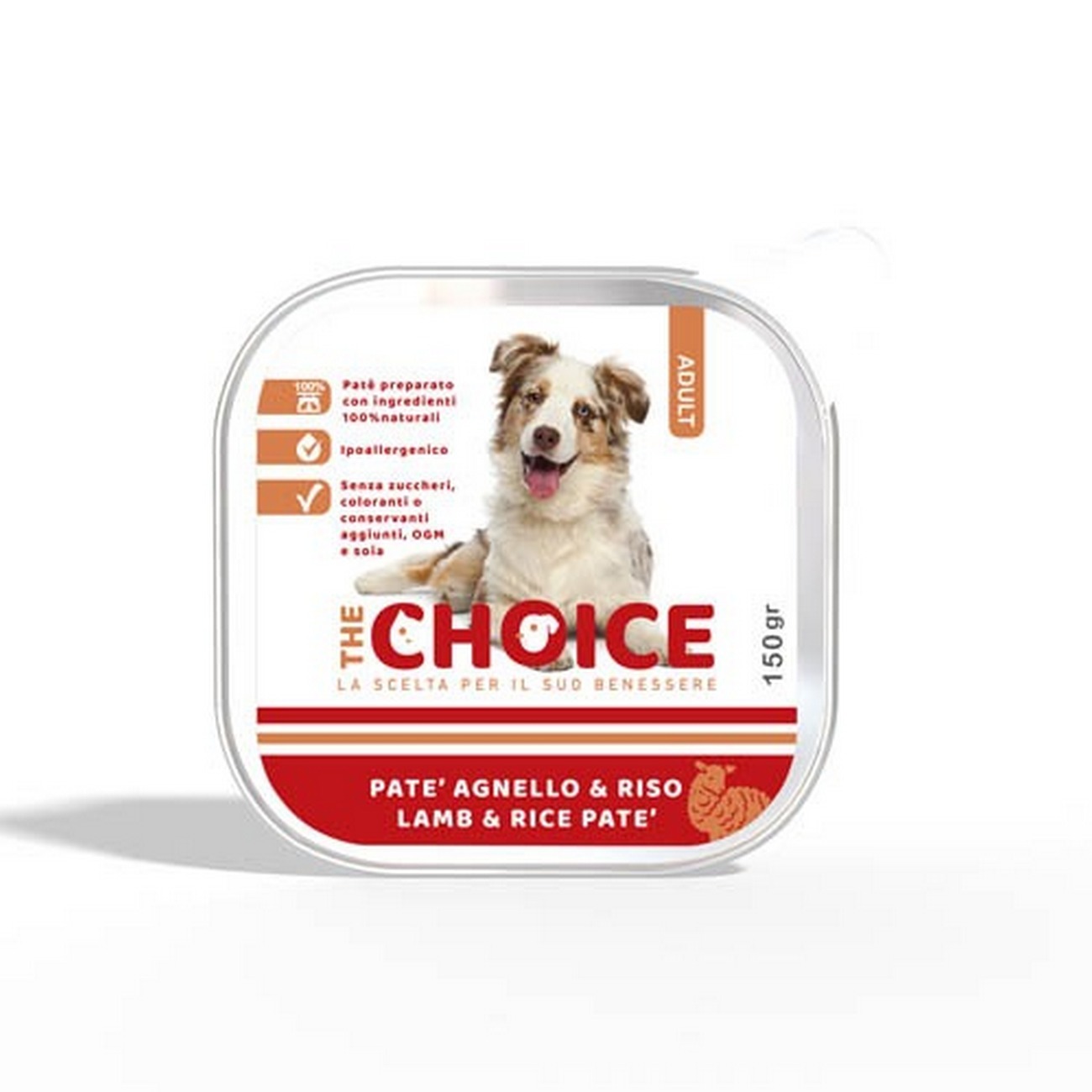 the_choice__cane__adult_dog_pate__the_choice_adult_dog_pate_agnello_vaschetta_150_g The Choice Cane Paté Agnello e riso 150 g - immagine 1
