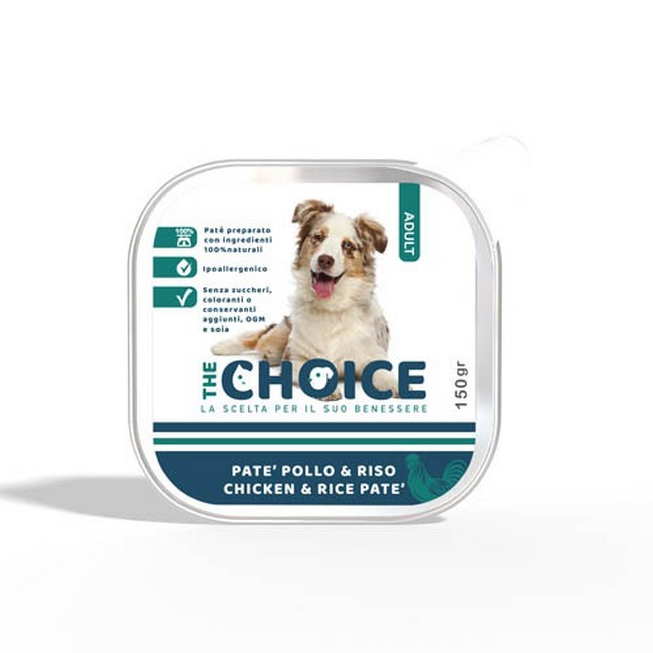 the_choice__cane__adult_dog_pate__the_choice_adult_dog_pate_pollo_vaschetta_150_g The Choice Cane Paté Pollo e riso 150 g - immagine 1